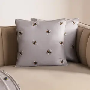 2 Pack Bee Matte Velvet Cushion Covers Home Decor, Grey - 45 x 45cm