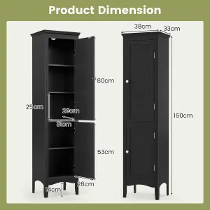 Costway 5-Tier Bathroom Tall Cabinet Slim Freestanding Storage Organizer Cupboard 2 Door