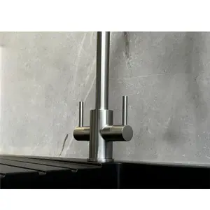 Liquida AD395BS Swan Neck Twin Lever Kitchen Mixer Tap In Brushed Steel