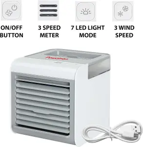 3 in 1 Portable Cool Unit Evaporative Air Cooler Chiller Conditioner Humidifier Purifier - With Soothing Mood Light