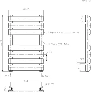 Right Radiators 650x400 mm Designer Flat Panel Heated Towel Rail Radiator Bathroom Warmer Heating Black