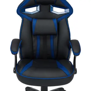 GTForce Roadster 1 Sport Racing Car Office Chair, Adjustable Lumbar Support Gaming Desk Faux Leather With Mesh Trimmings (Blue)