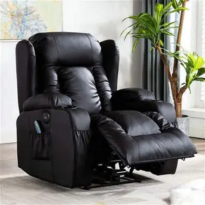 Black Leather Caesar Recliner Armchair With Massage And Heat | Power | Furniture Online