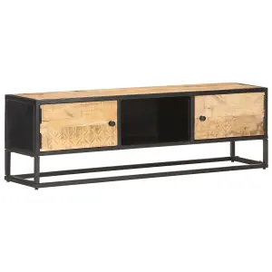 Berkfield TV Cabinet with Carved Door 130x30x40 cm Rough Mango Wood