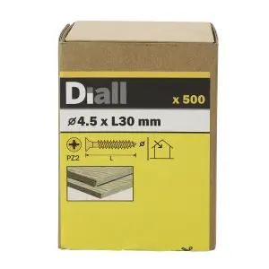 Diall Yellow-passivated Carbon steel Screw (Dia)4.5mm (L)30mm, Pack of 500