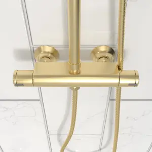 Nes Home Modern Brushed Brass Cool Touch Thermostatic Riser Rail Shower Set