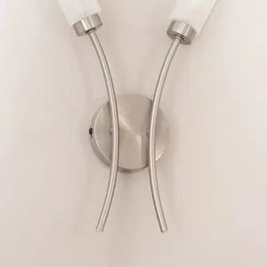 ValueLights Maya 2 Way Curved Brushed Chrome Wall Light Fitting for Living Room Lounge Hallway - LED Bulbs Included