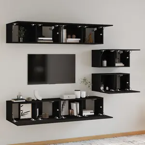 Berkfield 6 Piece TV Cabinet Set Black Engineered Wood