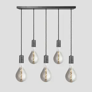 Industville Sleek Large Edison Cluster Lights, 5 Wire, Pewter