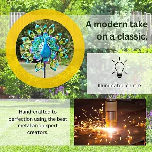 Solar Powered LED Peacock Garden Wind Spinner Decoration