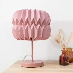 ValueLights Bett Pink Metal Table Lamp with Origami Paper Fold Lampshade Living Room Bedside Light - Bulb Included