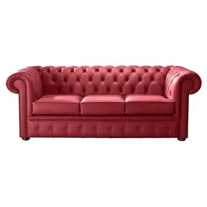 Chesterfield 3 Seater Shelly Cherry Leather Sofa Bespoke In Classic Style