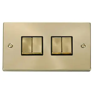 Satin / Brushed Brass 10A 4 Gang 2 Way Ingot Light Switch - Black Trim - SE Home