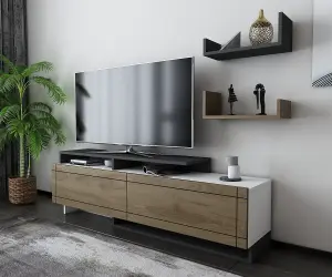 Decorotika Tamy TV Stand TV Cabinet TV Unit with Two Cabinets and Wall Mounted Shelves