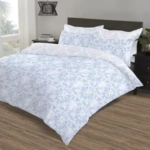 NightComfort Damask Blue Cotton Rich Duvet Cover Set with Pillowcase Kingsize - 2 Standard Pillowcases