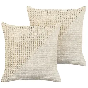 Set of 2 Cushions PELLAEA Cotton 45 x 45 cm Geometric Light Beige