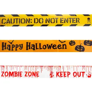 Halloween Tape Decoration Caution Tape, Zombie Zone, Happy Halloween 3m