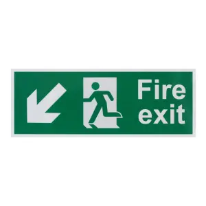 EAI - Fire Exit Sign Arrow Man Down Left 400x150mm Self Adh Semi Rigid PVC