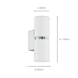 EGLO Passa 2 Light LED White/Chrome Wall Light