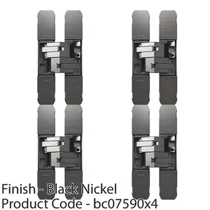 4 PACK - 3D Flush Faced Concealed Cabinet Hinge 180 Degree Opening Wardrobe BLACK NICKEL