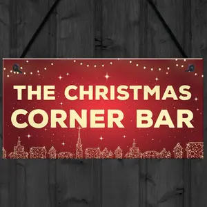 Red Ocean Christmas Corner Bar Novelty Bar Sign For Home Gin Wine Cocktail Gift Hanging Plaque