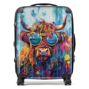 Splashart Highland Cow With Glasses Suitcase - Large