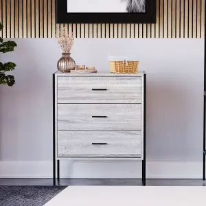 Vida Designs Brooklyn Grey 3 Drawer Chest (H)795mm (W)630mm (D)400mm