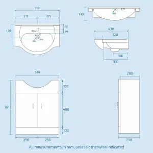 Nes Home Dyon 550mm Floor Standing Assembled Vanity Basin Unit White