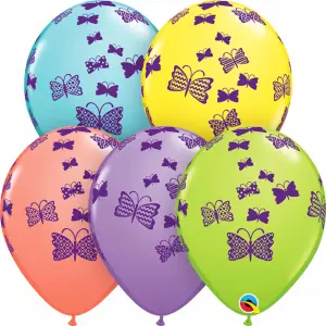 Qualatex Butterflies Design Sorbet Latex Balloons (Pack Of 25) Multicoloured (One Size)