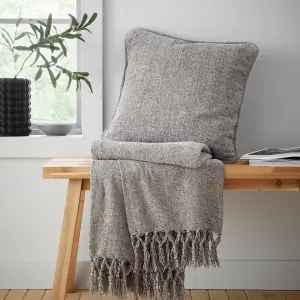 Catherine Lansfield Wilson Plain Chenille 130x170cm Blanket Throw Grey