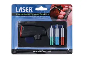 Laser Tools 7848 T Handle Pre Set Torque Bit Driver 1/4" Magnetic + 4 Bit Set