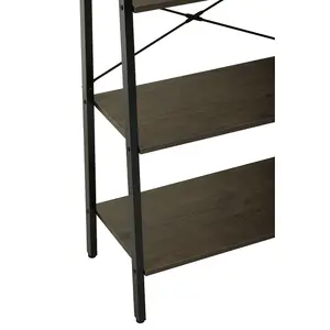 Interiors By Premier Functional Four Tier Dark Oak Veneer Ladder Shelf Unit, Stylish Industrial Narrow Shelf, Versatile Cupboard