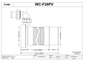 McAlpine WC-F26PV 97-107mm Inlet x 110mm Plain End Outlet Straight Flexible WC Connector with 1.25 Universal Vent Boss.