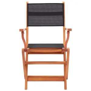 Berkfield Folding Garden Chairs 2 pcs Black Solid Eucalyptus Wood and Textilene