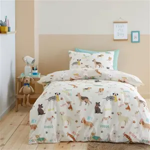 Dunelm Dogs Duvet Cover & Pillowcase Set, Animals, Size: Single, Natural, Polycotton