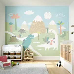 Origin Murals Children's Dinosaur Land Pale Green Matt Smooth Paste the Wall 350cm wide x 280cm high