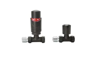 Warmer System Straight Black Thermostatic Radiator Valve Vertical Or Horizontal Mounting with Matching Lockshield Valve 15x1/2