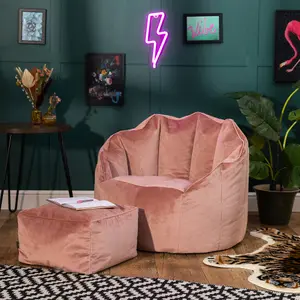 icon Sirena Scallop Chair Bean Bag and Footstool Pink Velvet Bean Bags