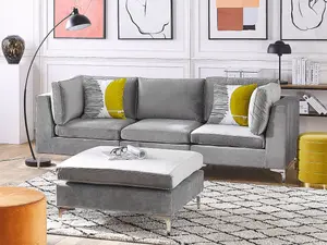 3 Seater Modular Velvet Sofa with Ottoman Grey EVJA