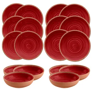 Purely Home Rustic Swirl Red Melamine 18 Piece Outdoor Dinnerware Set for 6