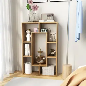 Costway 7-Cube Bookcase Wooden Storage Geometric Bookshelf Corner Decorative Display Shelf