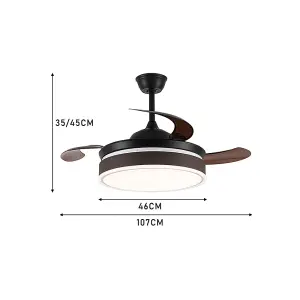 Brown 3 Blade Dimmable Ceiling Fan Light with Remote Control 42 Inch