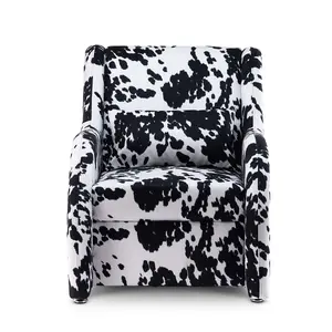 Fabric Cow Print Porto Accent Chair with Footstool