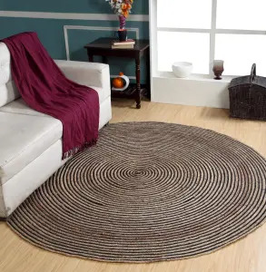 CHAKKAR DARK Stripe Round Jute Beige Black Rug / 150 cm Diameter