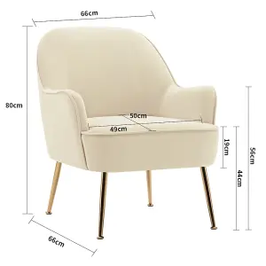 Beige Velvet Armchair Upholstered Accent Chair Lounge Chair Arm Chair with Gold Plated Feet