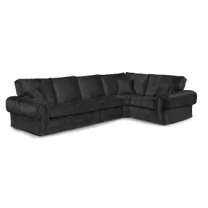 Chelsea Black Crushed Velvet Long 5 Seater Large Corner Sofa 3 Corner 1 Rolled Arms