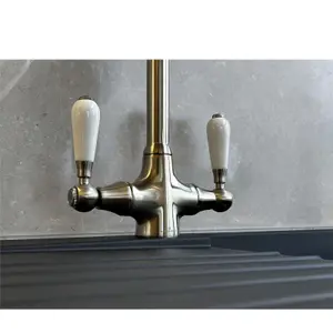 Reginox ELBE Brushed Nickel Traditional Dual Lever Kitchen Mixer Tap