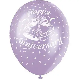 Unique Party Happy Anniversary Latex Pearlised Balloons (Pack of 5) Purple/White (One Size)