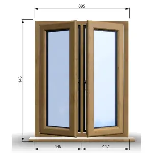 895mm (W) x 1145mm (H) Wooden Stormproof Window - 2 Opening Windows (Left & Right) - Toughened Safety Glass