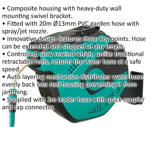 20m Automatic Garden Hose Reel with Spray Nozzle - Durable PVC Pipe for Easy Watering